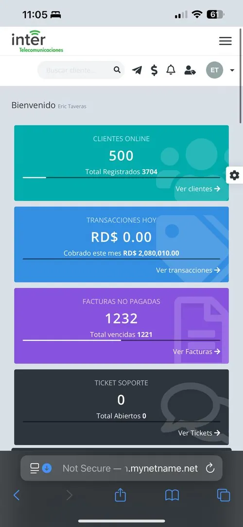 Dashboard actual en móvil