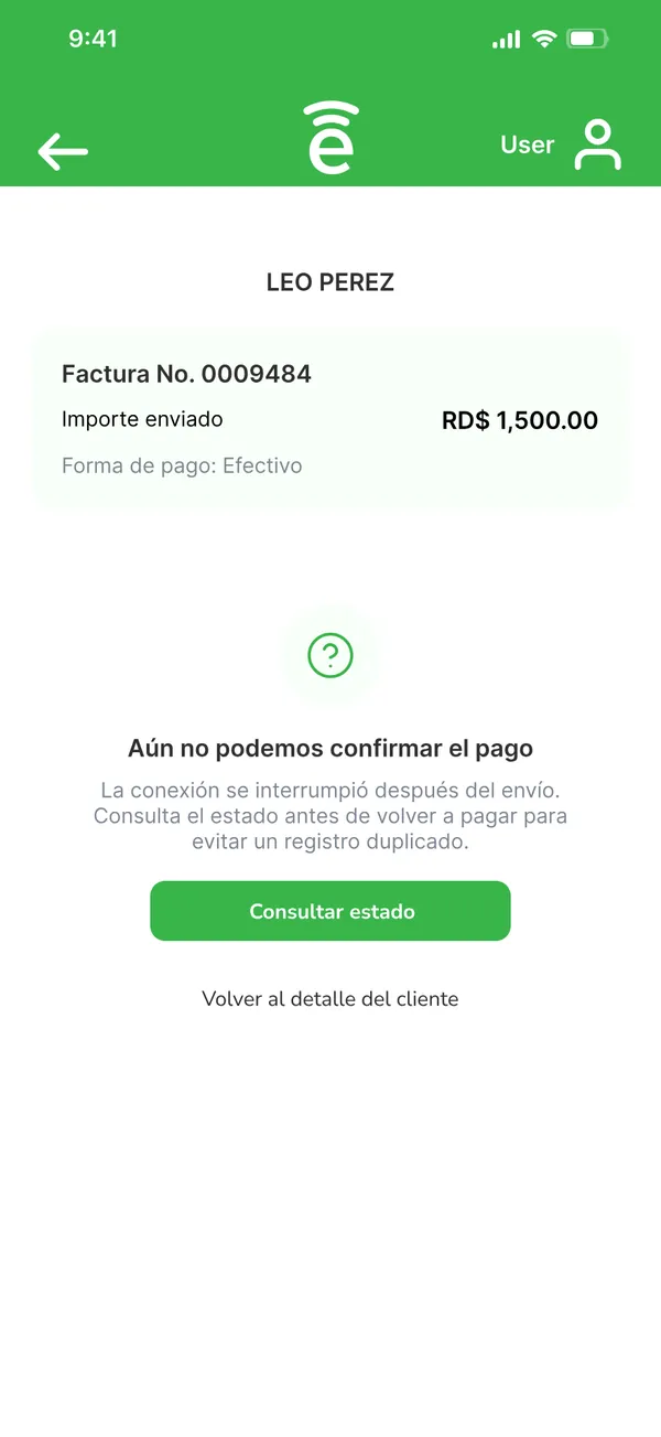 Pago sin confirmar