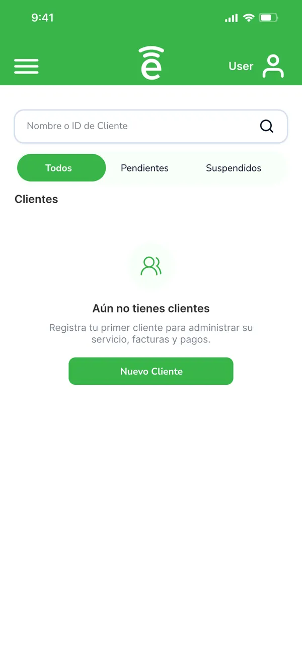 Sin clientes, primer uso